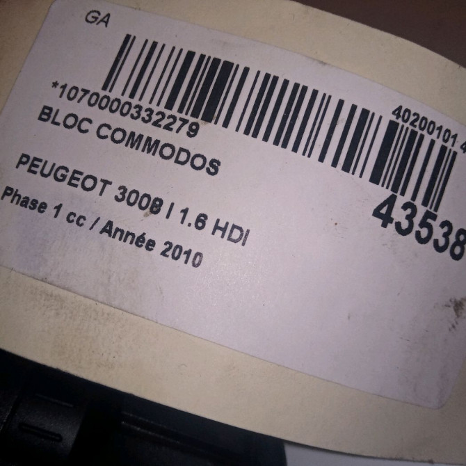 Bloc commodos occasion PEUGEOT 3008 I Phase 1 04-2009->12-2013 1.6 HDI 110ch 5