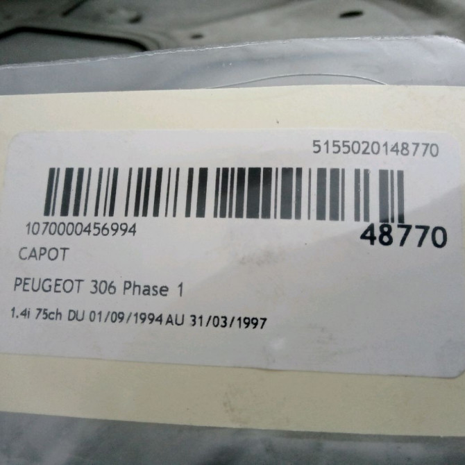 Capot occasion PEUGEOT 306 Phase 1 09-1994->03-1997 1.4i 75ch 7901E4 3