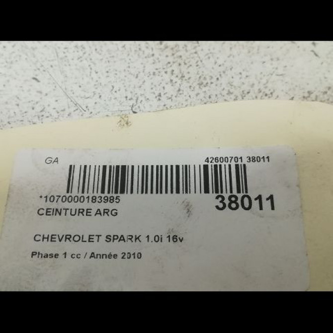 Ceinture arrière gauche occasion CHEVROLET SPARK Phase 1 01-2010->09-2012 1.0i 16v 68ch 4