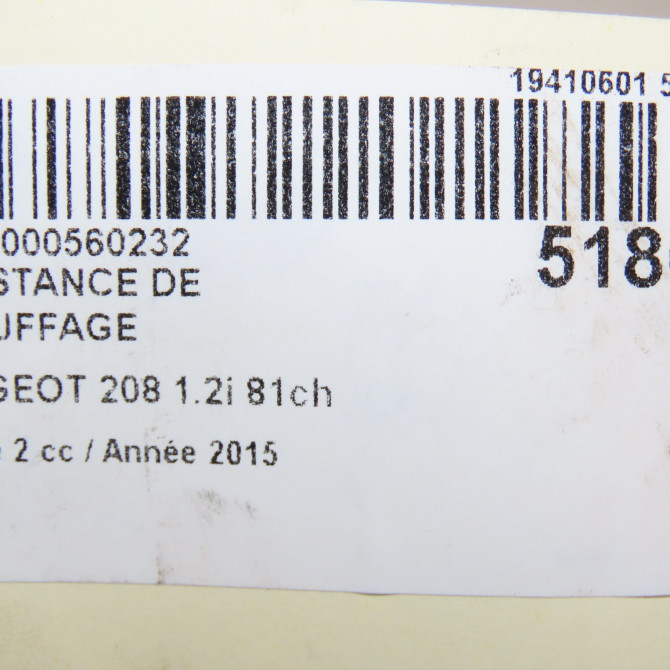 Resistance de chauffage occasion PEUGEOT 208 Phase 2 04-2015->... 1.2i 81ch 5