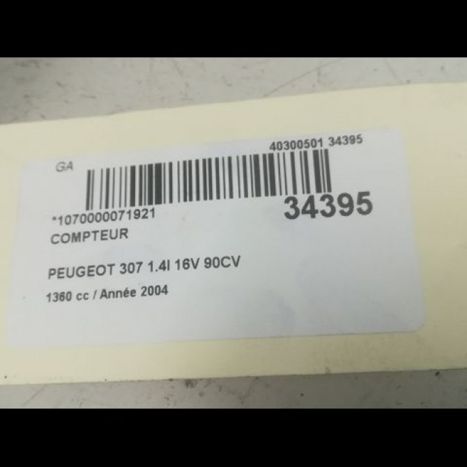 Compteur occasion PEUGEOT 307 Phase 1 04-2001->06-2005 1.4i 16v 6103J2 4