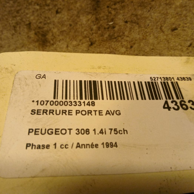 Serrure porte avg occasion PEUGEOT 306 Phase 1 09-1994->03-1997 1.4i 75ch 9135H2 3