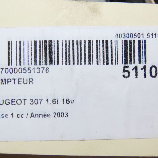 Compteur occasion PEUGEOT 307 Phase 1 04-2001->06-2005 1.6i 16v 6103J2 6