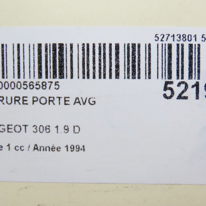Serrure porte avg occasion PEUGEOT 306 Phase 1 09-1994->03-1997 1.9 D 9135H2 5