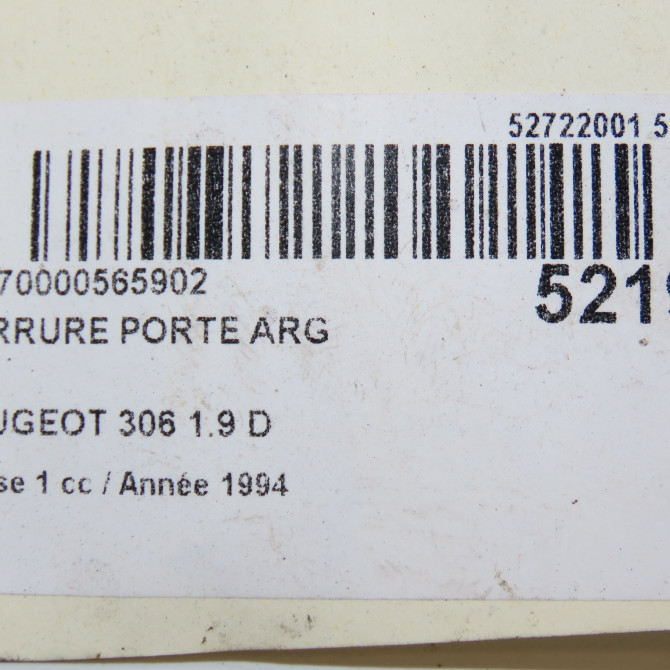 Serrure porte arg occasion PEUGEOT 306 Phase 1 09-1994->03-1997 1.9 D 913737 5