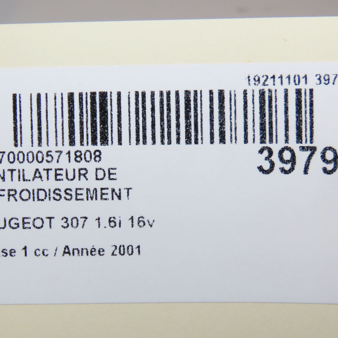 Ventilateur de refroidissement occasion PEUGEOT 307 Phase 1 04-2001->06-2005 1.6i 16v 6