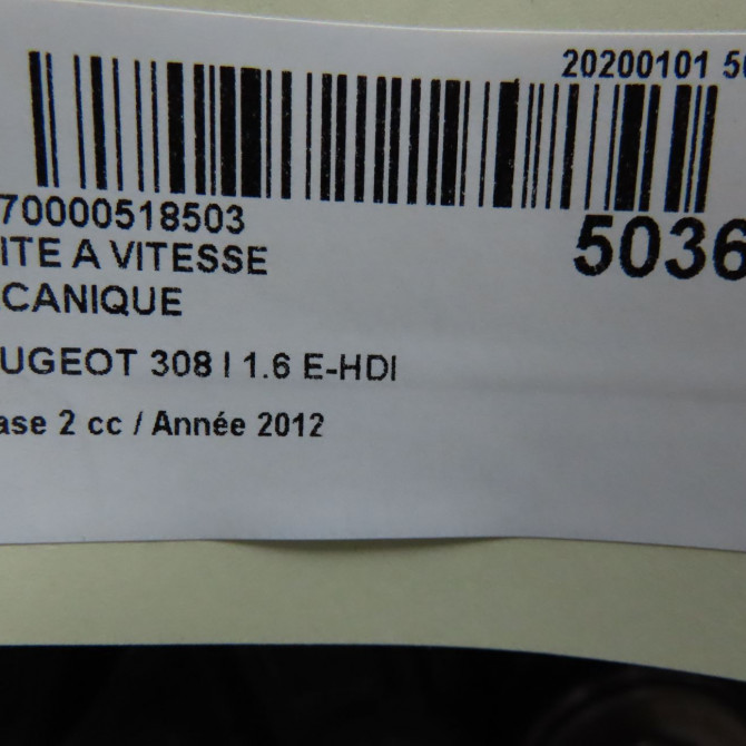 Boîte à vitesse mecanique occasion PEUGEOT 308 I Phase 2 04-2011->12-2014 1.6 E-HDI 112ch 1611630980 6