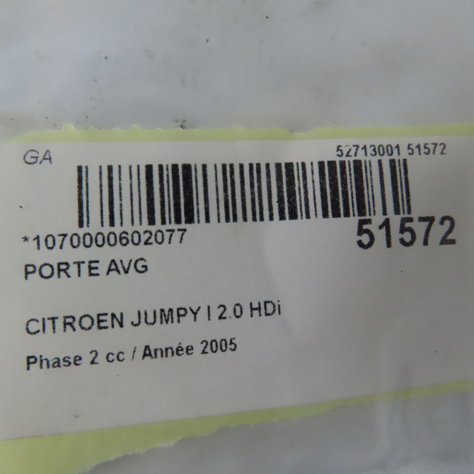 Porte avant gauche occasion CITROEN JUMPY I Phase 2 01-2004->12-2006 2.0 HDi 95ch 6