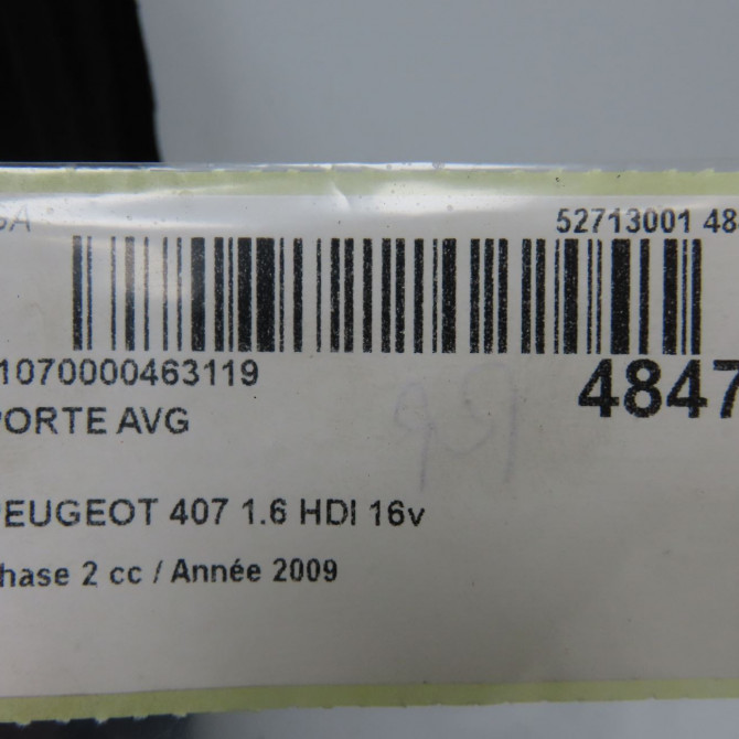 Porte avant gauche occasion PEUGEOT 407 Phase 2 07-2008->04-2011 1.6 HDI 16v 110ch 9002AL 7