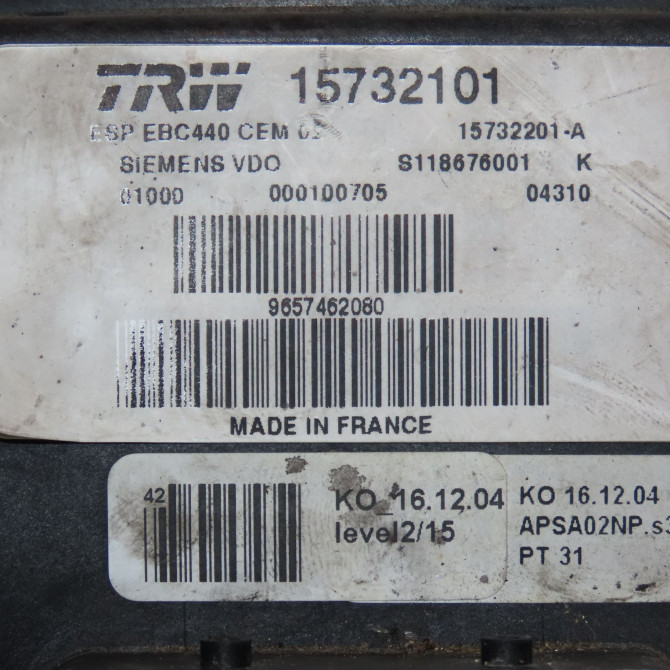 Unité hydraulique ABS occasion PEUGEOT 407 Phase 1 04-2004->07-2008 1.6 HDI 16v 1K0614517ASBEF 4