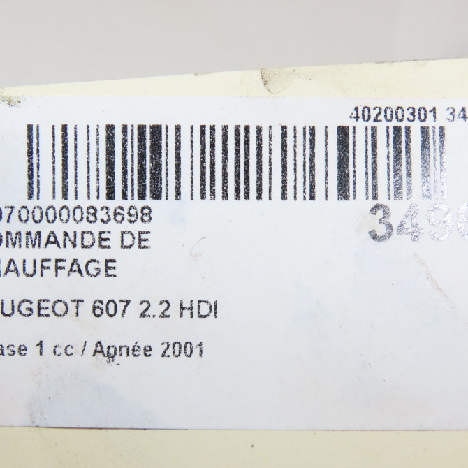Commande de chauffage occasion PEUGEOT 607 Phase 1 11-1999->09-2004 2.2 HDI 5