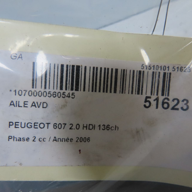 Aile avant droite occasion PEUGEOT 607 Phase 2 09-2004->12-2010 2.0 HDI 136ch 7841Q6 4