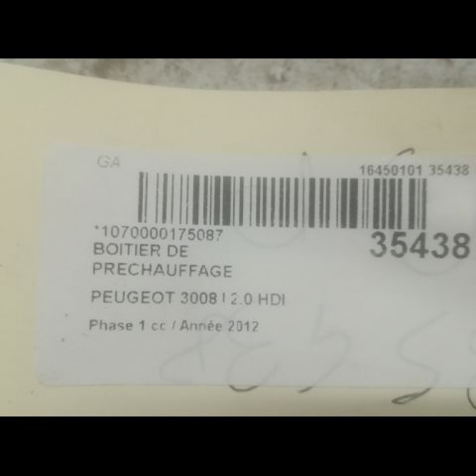 Boitier de préchauffage occasion PEUGEOT 3008 I Phase 1 04-2009->12-2013 2.0 HDI 163ch 598144 3