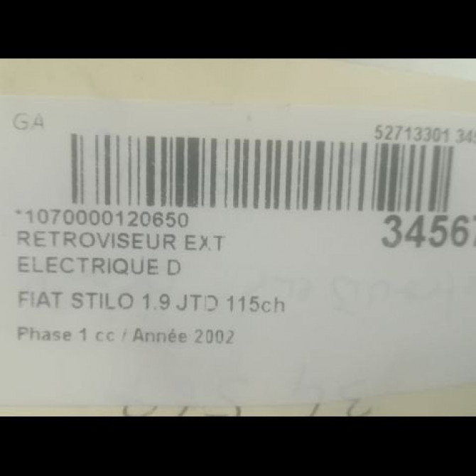 Retroviseur exterieur electrique droit occasion FIAT STILO Phase 1 10-2001->09-2007 1.9 JTD 115ch 735306545 3