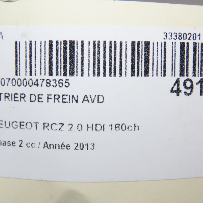 Etrier de frein avant droit occasion PEUGEOT RCZ Phase 2 09-2012->... 2.0 HDI 160ch 4400X0 6
