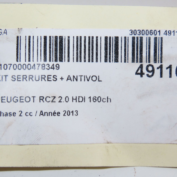 Kit serrures + antivol occasion PEUGEOT RCZ Phase 2 09-2012->... 2.0 HDI 160ch 4162VY 7