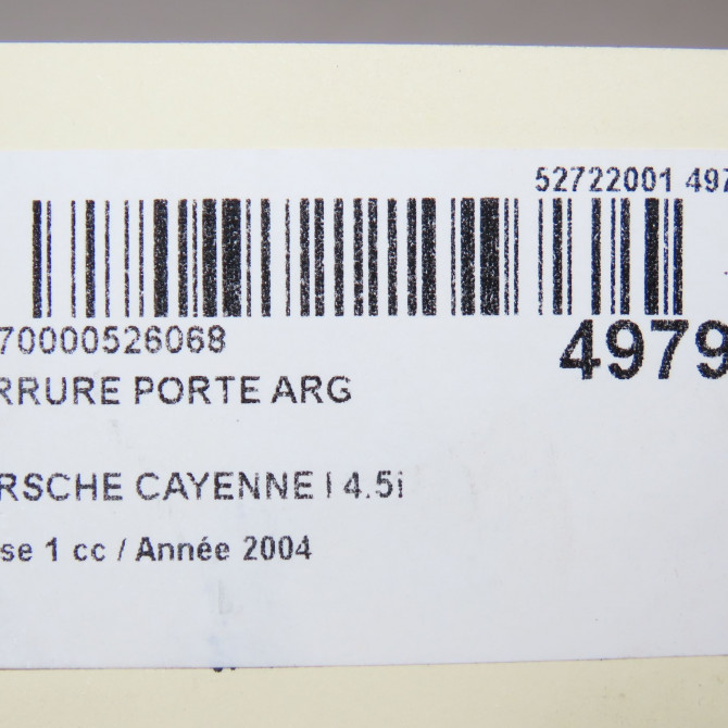Serrure porte arg occasion PORSCHE CAYENNE I Phase 1 11-2003->12-2006 4.5i 450ch 95553201505 5