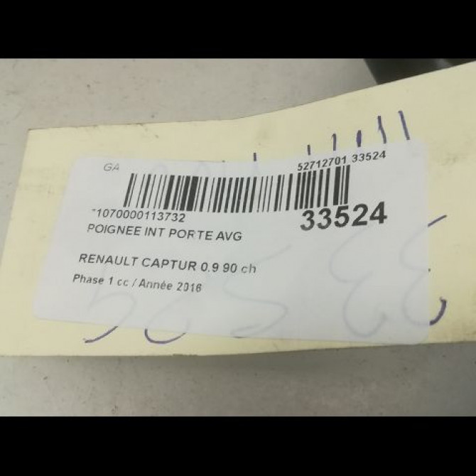 Poignee int porte avg occasion RENAULT CAPTUR Phase 1 02-2013->... 0.9 90 ch 806716611R 3