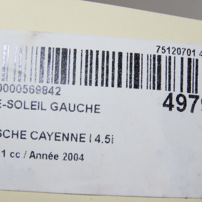 Pare-soleil gauche occasion PORSCHE CAYENNE I Phase 1 11-2003->12-2006 4.5i 450ch 955731147035L6 6