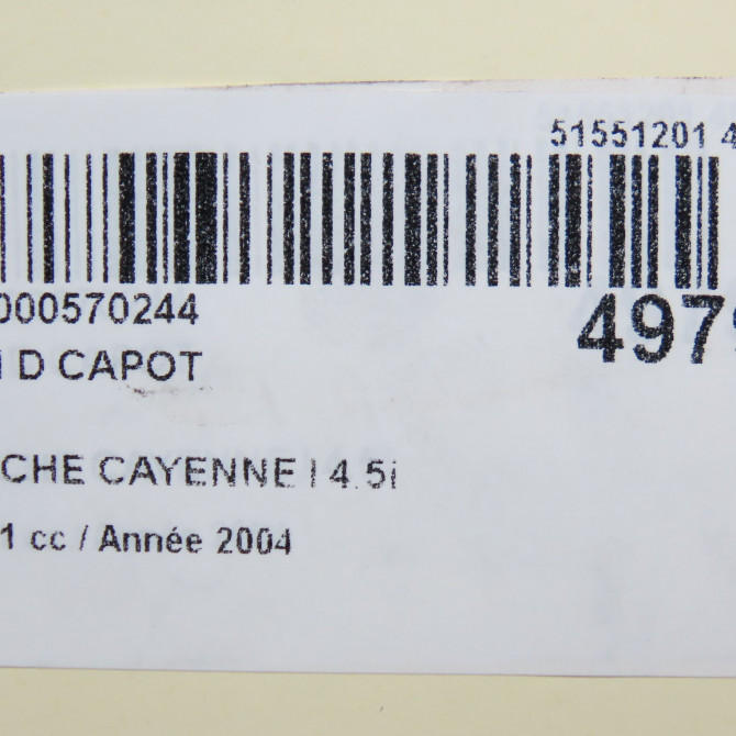 Verin d capot occasion PORSCHE CAYENNE I Phase 1 11-2003->12-2006 4.5i 450ch 95551135900 3