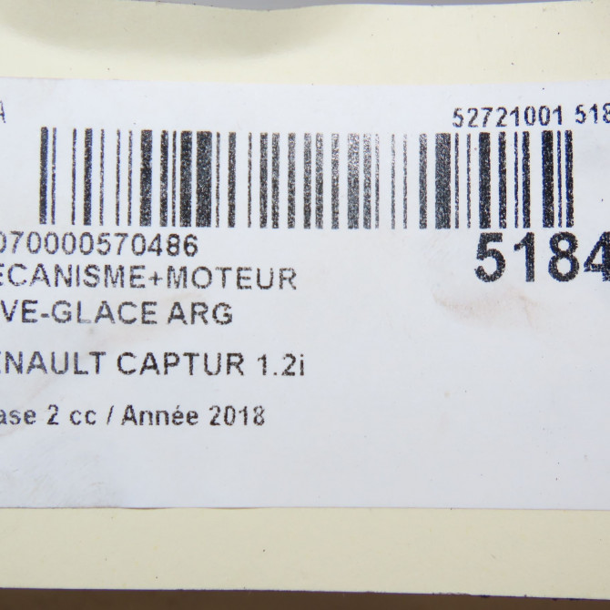 Mecanisme+moteur leve-glace arg occasion RENAULT CAPTUR Phase 1 04-1995->04-1999 1.2i 120ch 7