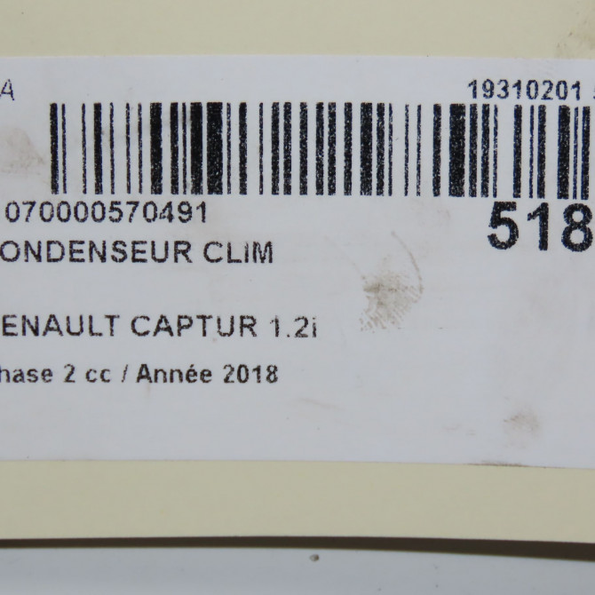 Condenseur clim occasion RENAULT CAPTUR Phase 1 04-1995->04-1999 1.2i 120ch 6