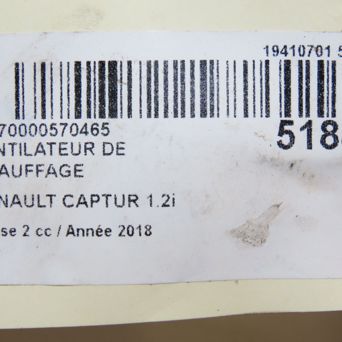 Ventilateur de chauffage occasion RENAULT CAPTUR Phase 1 04-1995->04-1999 1.2i 120ch 7