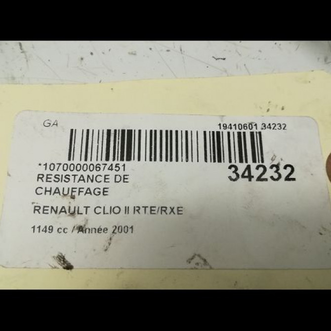 Resistance de chauffage occasion RENAULT CLIO II Phase 1 03-1998->06-2001 7701206351 5