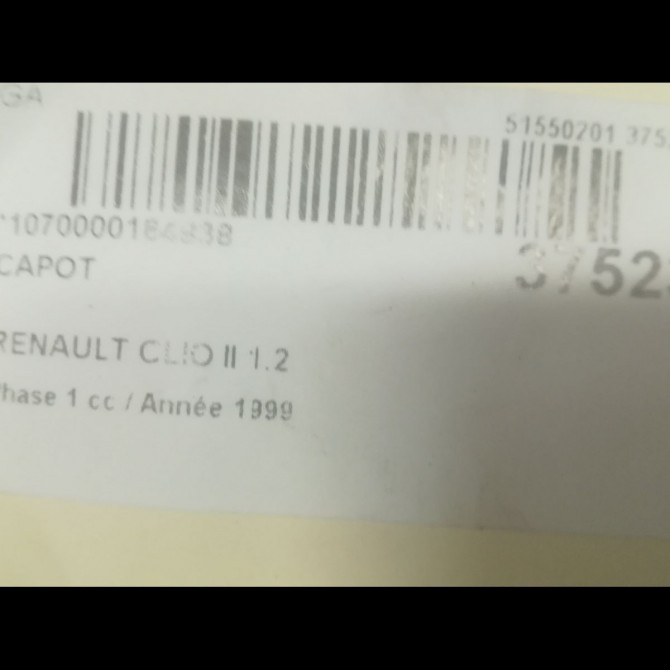 Capot occasion RENAULT CLIO II Phase 1 03-1998->06-2001 1.2 7751469454 3