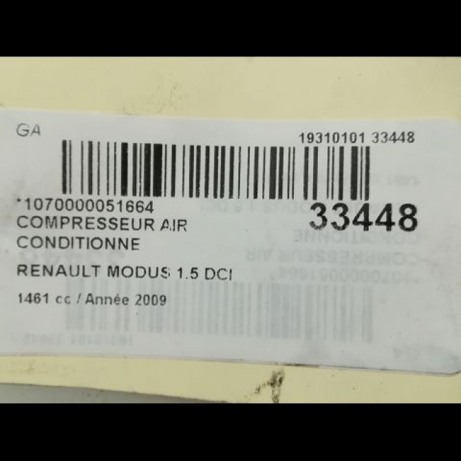 Compresseur air conditionne occasion RENAULT MODUS Phase 1 09-2004->12-2007 1.4i 16v 8200953359 6