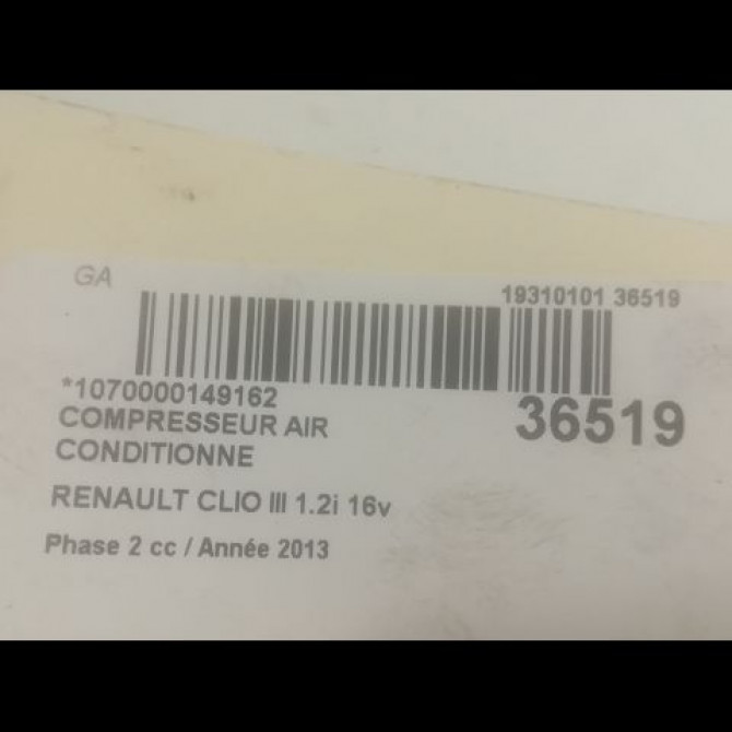 Compresseur air conditionne occasion RENAULT CLIO III Phase 2 03-2009->12-2014 1.2i 16v 75ch 8200819568 3