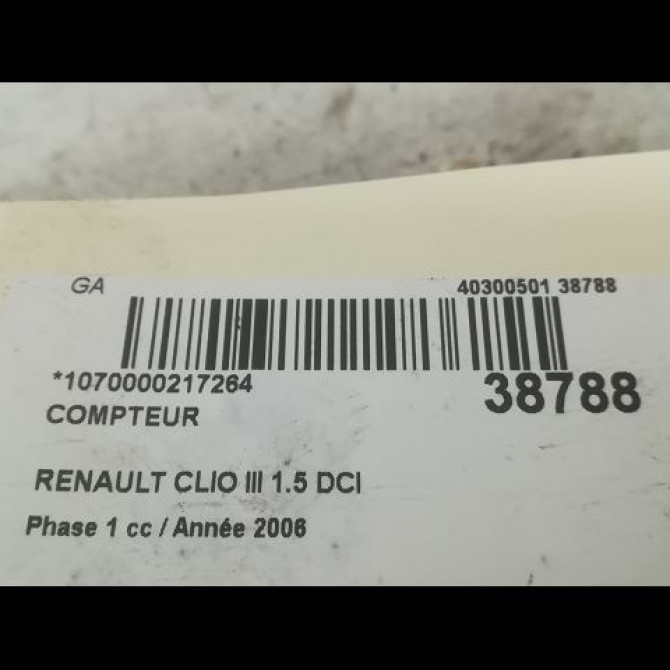 Compteur occasion RENAULT CLIO III Phase 1 09-2005->03-2009 1.5 DCI 85ch 8201060310 3