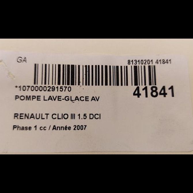 Pompe lave-glace avant occasion RENAULT CLIO III Phase 1 09-2005->03-2009 1.5 DCI 70ch 7700428386 3