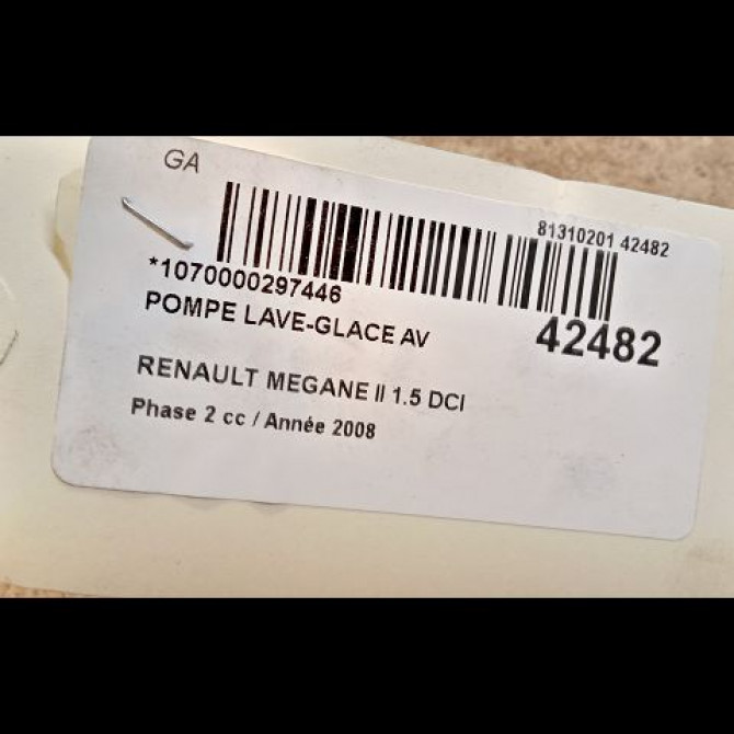 Pompe lave-glace avant occasion RENAULT MEGANE II Phase 2 01-2006->06-2009 1.5 DCI 85ch 7700428386 2