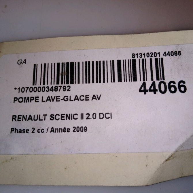 Pompe lave-glace avant occasion RENAULT SCENIC II Phase 2 09-2006->04-2009 2.0 DCI 150ch 7700428386 3