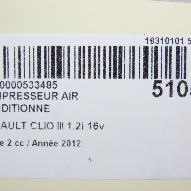 Compresseur air conditionne occasion RENAULT CLIO III Phase 2 03-2009->12-2014 1.2i 16v 75ch 8200819568 7
