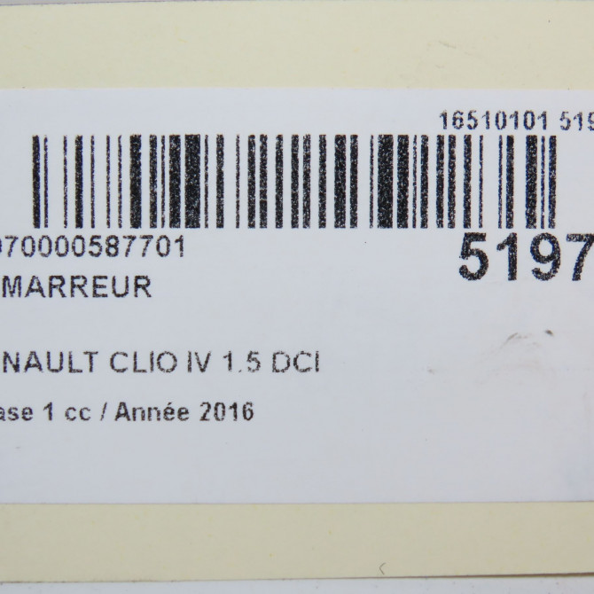 Démarreur occasion RENAULT CLIO IV Phase 1 07-2012->... 1.5 DCI 90ch 7