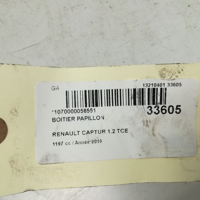 Boitier papillon occasion RENAULT CAPTUR Phase 1 02-2013->... 1.2i 118 16V 161206038R 5