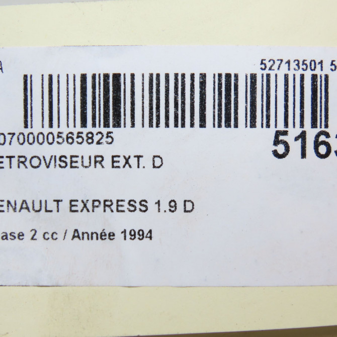 Retroviseur exterieur manuel droit occasion RENAULT EXPRESS Phase 2 09-1994->09-1997 1.9 D 65ch 6001030197 6