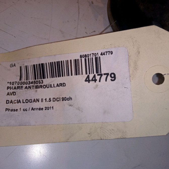 Phare antibrouillard avant droit occasion DACIA LOGAN I Phase 2 MVC 10-2008->01-2013 261508367R 5