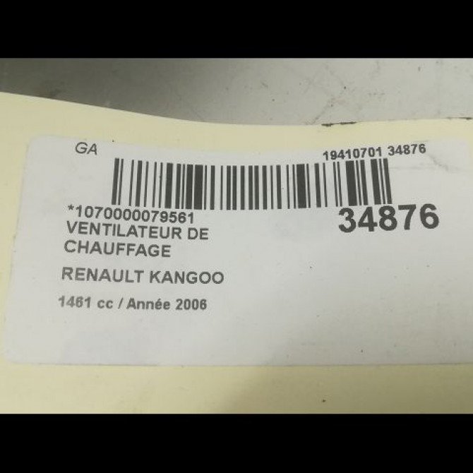 Ventilateur de chauffage occasion RENAULT KANGOO I Phase 2 03-2003->06-2010 1.5 DCI 65ch 7701059205 3