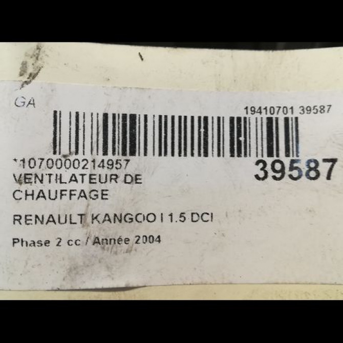 Ventilateur de chauffage occasion RENAULT KANGOO I Phase 2 03-2003->06-2010 1.5 DCI 80ch 7701059205 3