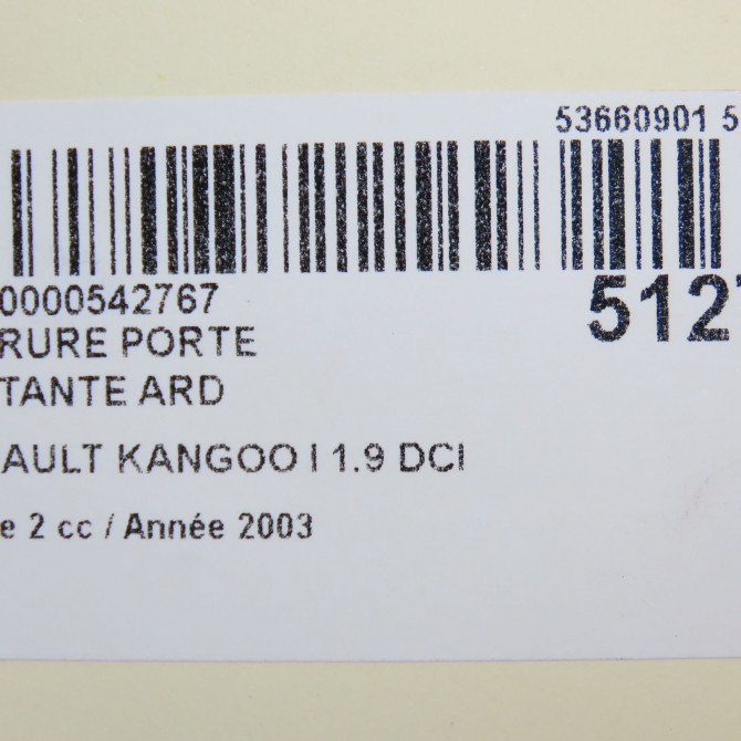 Serrure porte battante ard occasion RENAULT KANGOO I Phase 2 03-2003->06-2010 1.9 DCI 8v 85ch 5
