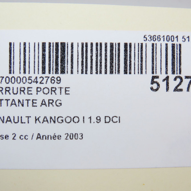 Serrure porte battante arg occasion RENAULT KANGOO I Phase 2 03-2003->06-2010 1.9 DCI 8v 85ch 5