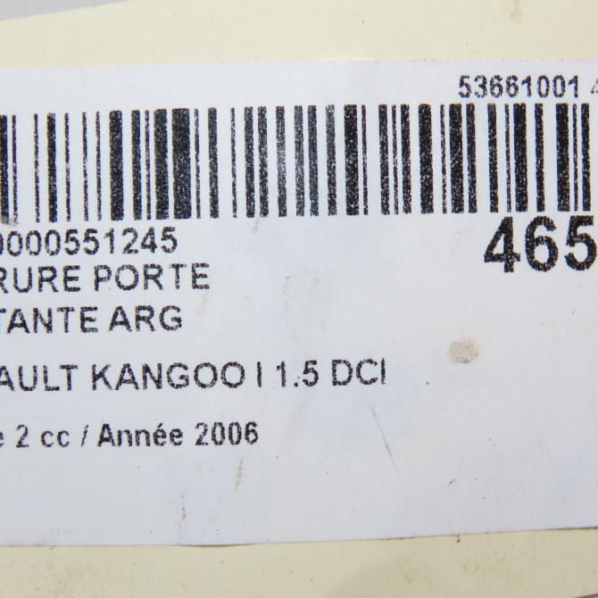 Serrure porte battante arg occasion RENAULT KANGOO I Phase 2 03-2003->06-2010 1.5 DCI 8v 60ch 5