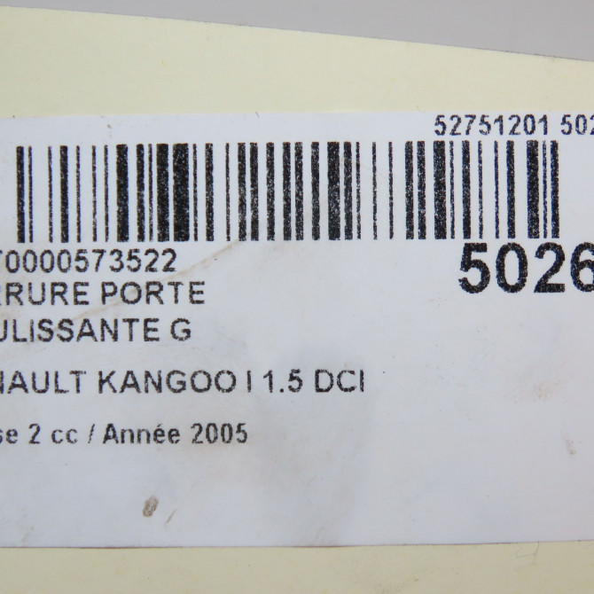 Serrure porte coulissante g occasion RENAULT KANGOO I Phase 2 03-2003->06-2010 1.5 DCI 80ch 5