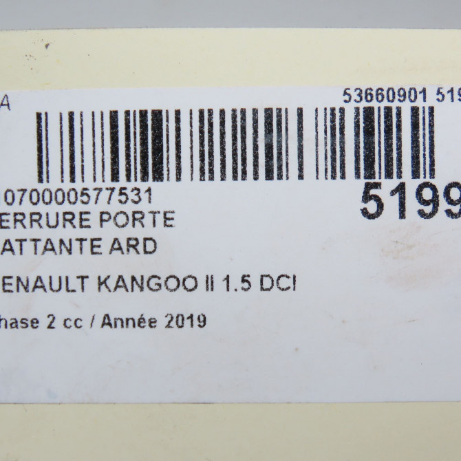 Serrure porte battante ard occasion RENAULT KANGOO II Phase 2 01-2013->... 1.5 DCI 90ch 7