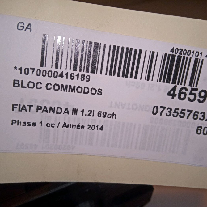 Bloc commodos occasion FIAT PANDA III Phase 1 01-2012->... 1.2i 69ch 735622186 8