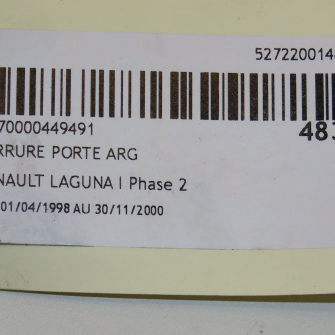 Serrure porte arg occasion RENAULT LAGUNA I Phase 2 04-1998->11-2000 7701038439 5