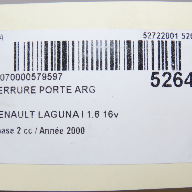 Serrure porte arg occasion RENAULT LAGUNA I Phase 2 04-1998->11-2000 1.6 16v 7701038439 6